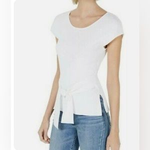 Bar III  White Ribbed Waist Wrap Top